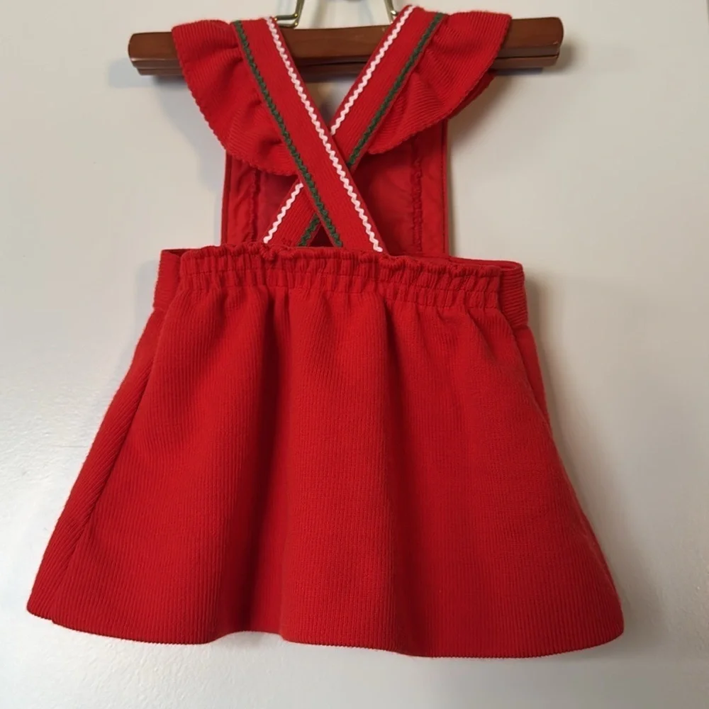 VTG 12m Carters red white heart green stitching baby overall holiday Christmas